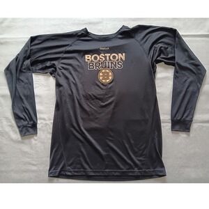 Reebok Boston Bruins NHL Mens XL Black Long Sleeve Performance Graphic T-Shirt